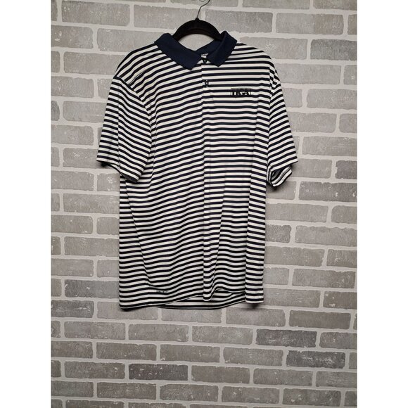 Nike Dri-Fit Mens Stripes Golf Polo Short Sleeve Shirt‎ Size XL Ijga Logo - Picture 1 of 11